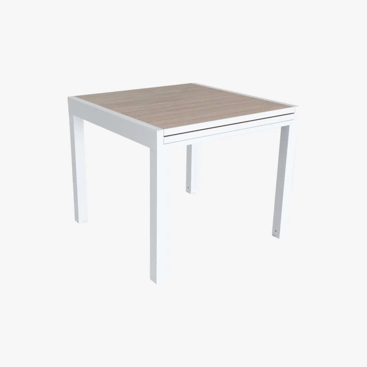 Mesa de jardín extensible de aluminio blanco con efecto madera Albir 90/180x90x76cm
