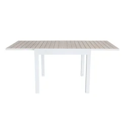 Mesa de jardín extensible de aluminio blanco con efecto madera Albir 90/180x90x76cm