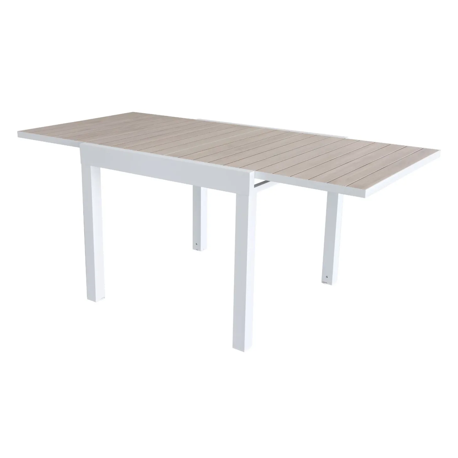 Mesa de jardín extensible de aluminio blanco con efecto madera Albir 90/180x90x76cm