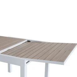 Mesa de jardín extensible de aluminio blanco con efecto madera Albir 90/180x90x76cm