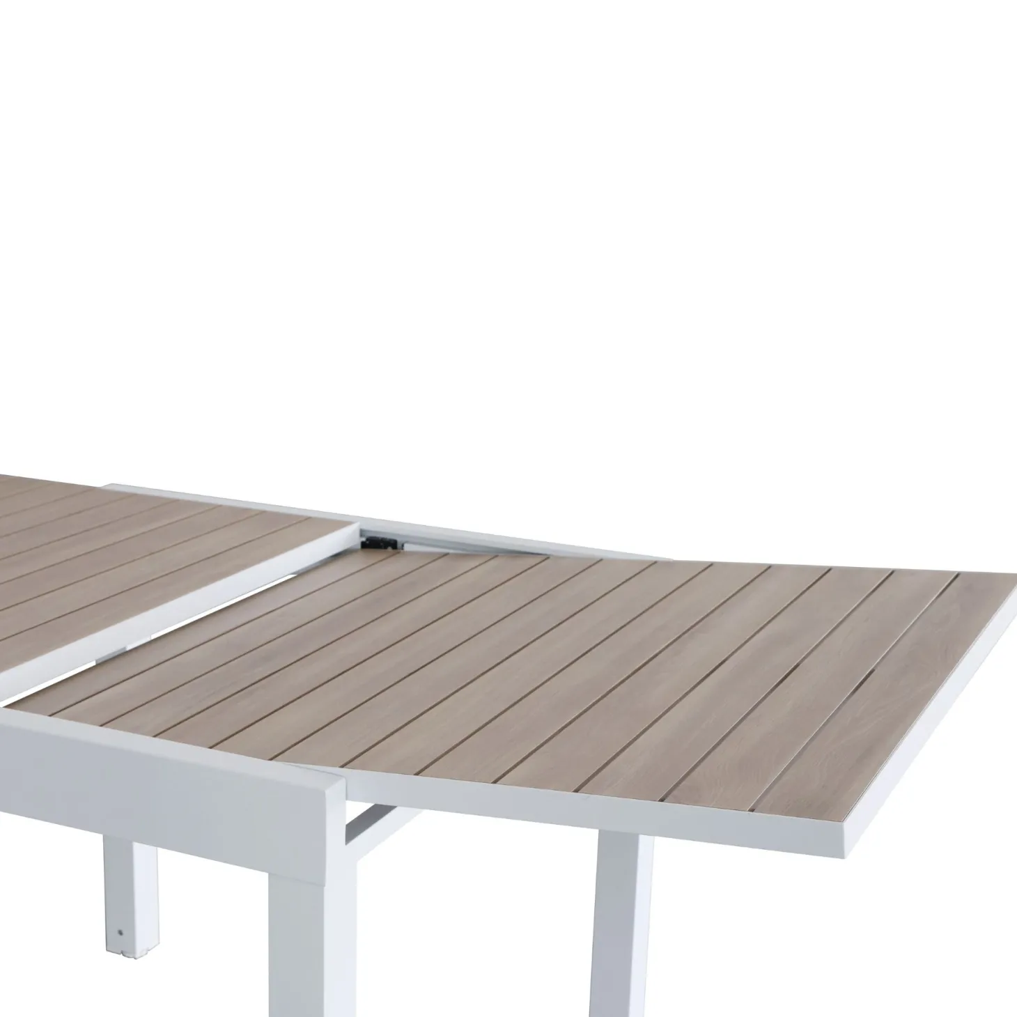 Mesa de jardín extensible de aluminio blanco con efecto madera Albir 90/180x90x76cm