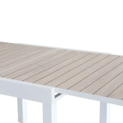 Mesa de jardín extensible de aluminio blanco con efecto madera Albir 90/180x90x76cm