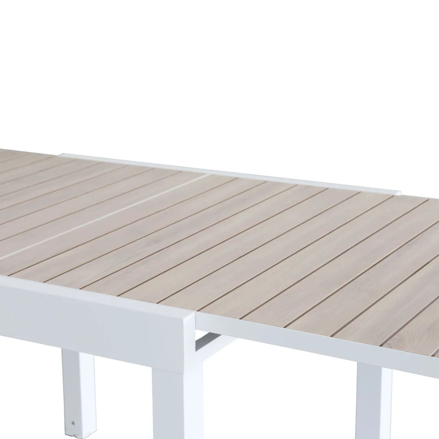 Mesa de jardín extensible de aluminio blanco con efecto madera Albir 90/180x90x76cm