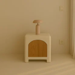 Mesita de noche de madera de acacia y microcemento Kurli 50x40x45cm Clau&Chloe