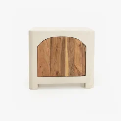 Mesita de noche de madera de acacia y microcemento Kurli 50x40x45cm Clau&Chloe