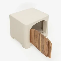 Mesita de noche de madera de acacia y microcemento Kurli 50x40x45cm Clau&Chloe