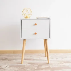 Mesita de noche de madera con 2 cajones Deva 40x30x63cm