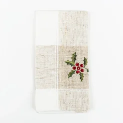 Servilleta blanca bordado Muérdago 45x45cm