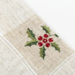 Servilleta blanca bordado Muérdago 45x45cm