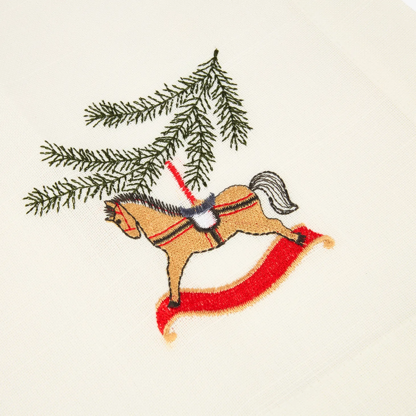 Servilleta blanca bordado Caballo balancín 45x45cm