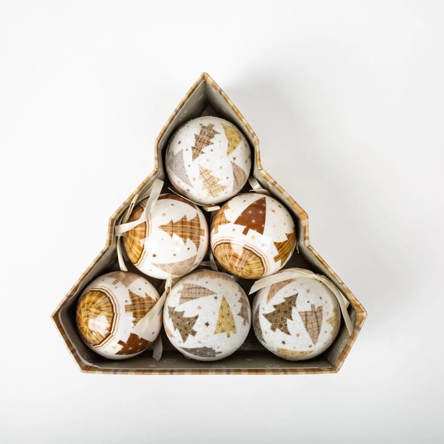 Set de 6 bolas decorativas doradas Árboles 7,5cm