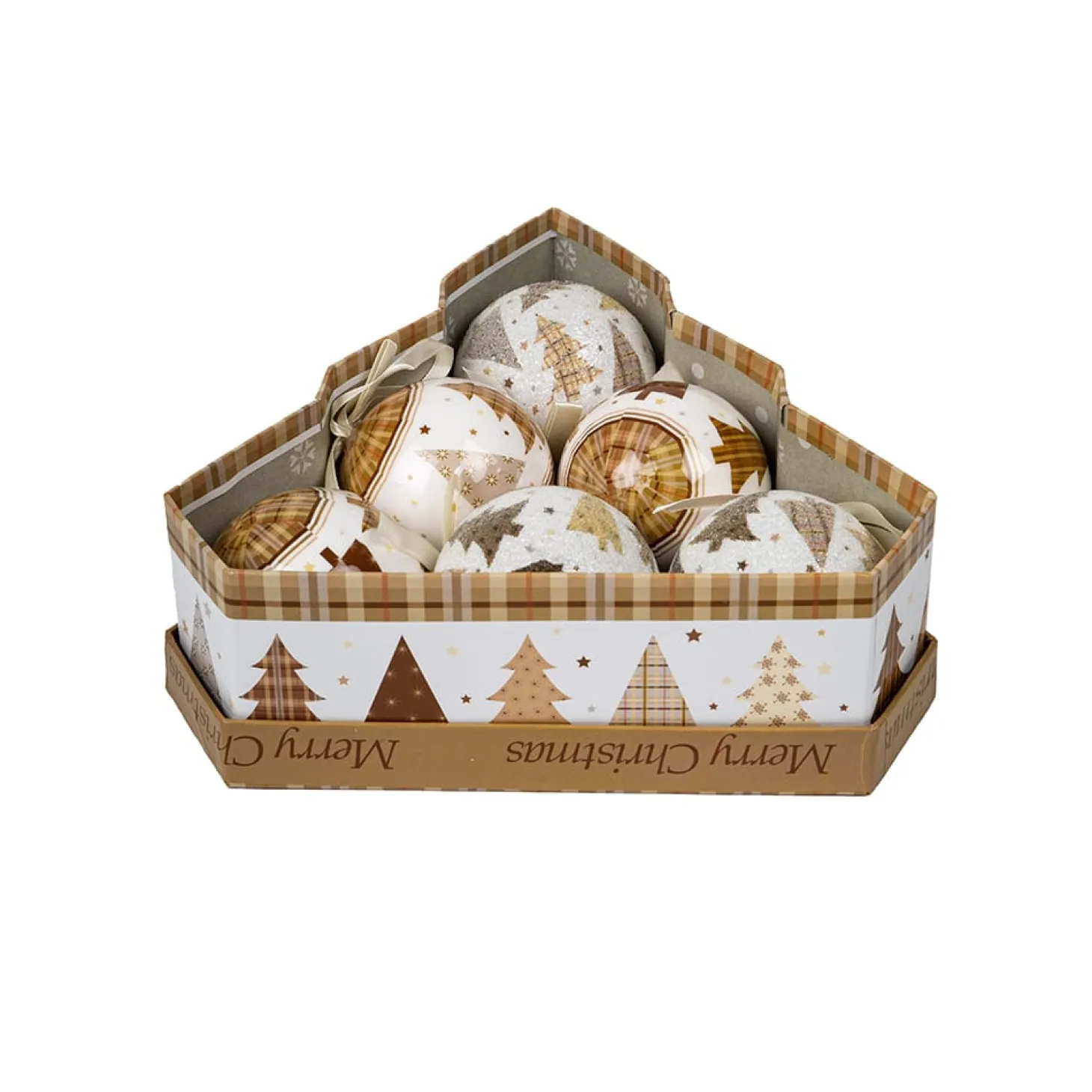 Set de 6 bolas decorativas doradas Árboles 7,5cm