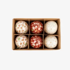 Set de 6 bolas decorativas blancas y rojas Ø7,5cm