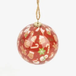 Set de 6 bolas decorativas blancas y rojas Ø7,5cm