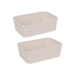 Set de 2 cestas de plástico beige Badet 19x14x6cm
