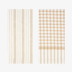 Set de 2 paños de algodón rayas beige Midson 45x65cm