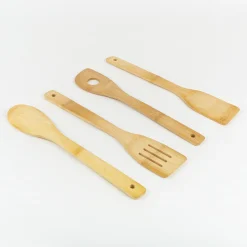 Set de 4 utensilios con portautensilios de bambú