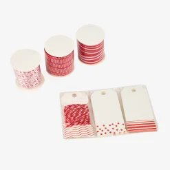 Set de cintas y etiquetas para regalo rojo y blanco