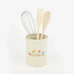 Set de utensilios de cocina con portautensilios de cerámica Flores Ø10x13cm