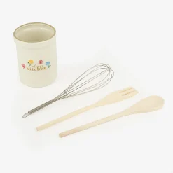 Set de utensilios de cocina con portautensilios de cerámica Flores Ø10x13cm