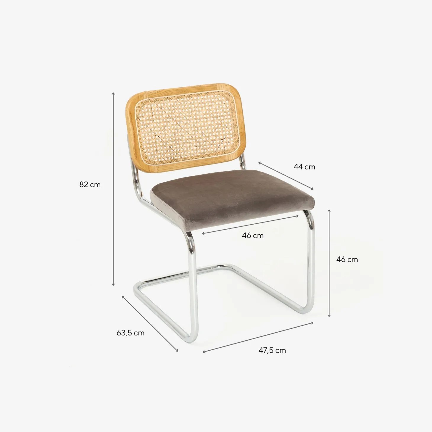 Silla de comedor de madera de olmo y ratán gris Leonor 47,5x63,5x82cm Clau&Chloe