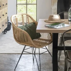 Silla de comedor de ratán y metal Adriane 60x58x85cm