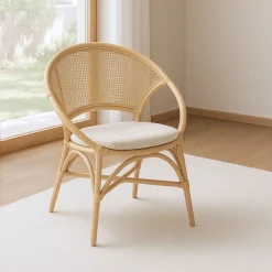 Silla de comedor de ratán beige Milos 77x70x84cm