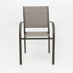 Silla de jardín apilable con reposabrazos de aluminio marrón Feroe 65x56x88cm