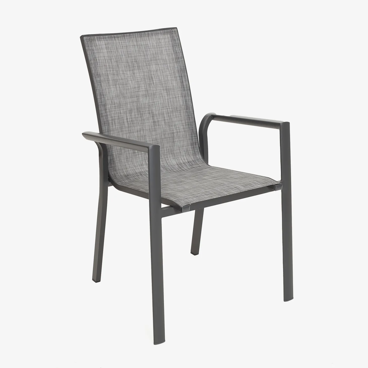 Silla de jardín apilable de aluminio y textilene gris 58x65x91,5cm