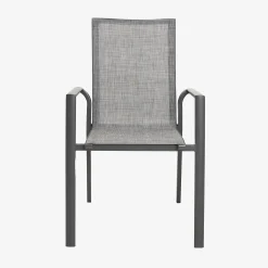 Silla de jardín apilable de aluminio y textilene gris 58x65x91,5cm