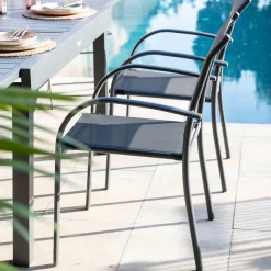 Silla de jardín de aluminio y textilene gris Tabarca 56x62x88cm