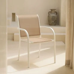 Silla de jardín de aluminio y textilene blanca Tabarca 56x62x88cm