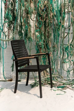 Silla de jardín negra de aluminio y DuraOcean 61x55x92cm