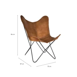 Silla mariposa de cuero marrón July 75x87x86cm