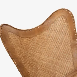 Silla mariposa de cuero y ratán marrón Katy 72x78x92cm