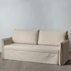Sofá cama de algodón y lino beige 215x100x97cm