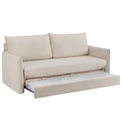 Sofá cama de algodón y lino beige 215x100x97cm