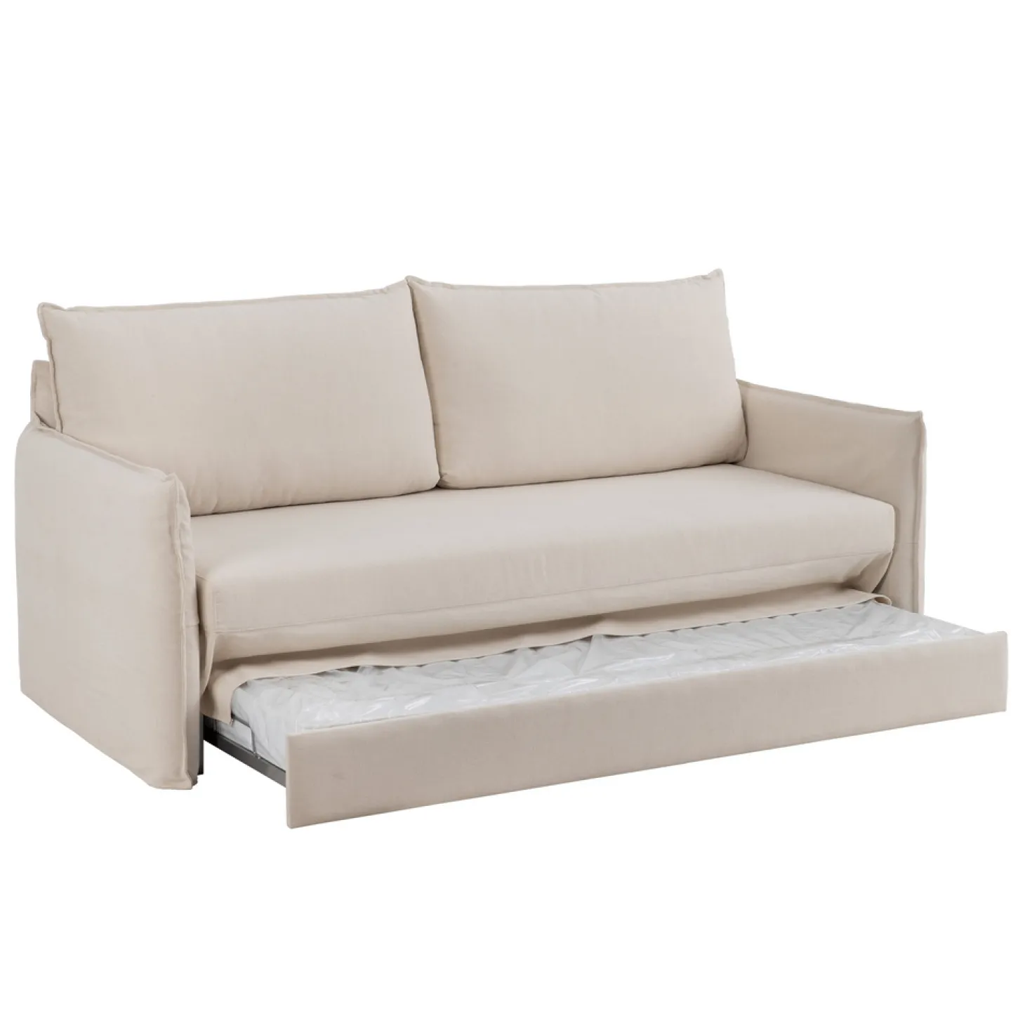 Sofá cama de algodón y lino beige 215x100x97cm