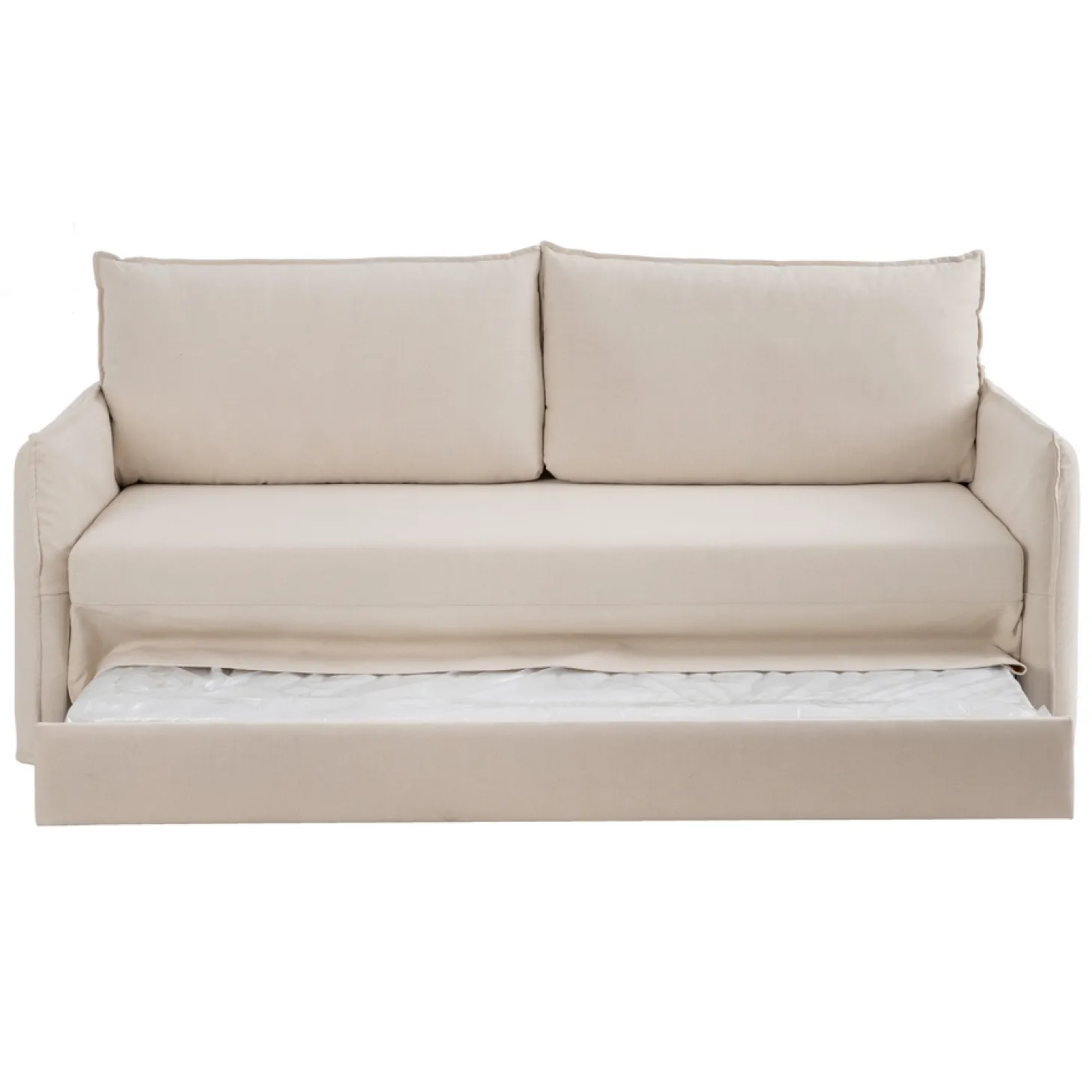 Sofá cama de algodón y lino beige 215x100x97cm