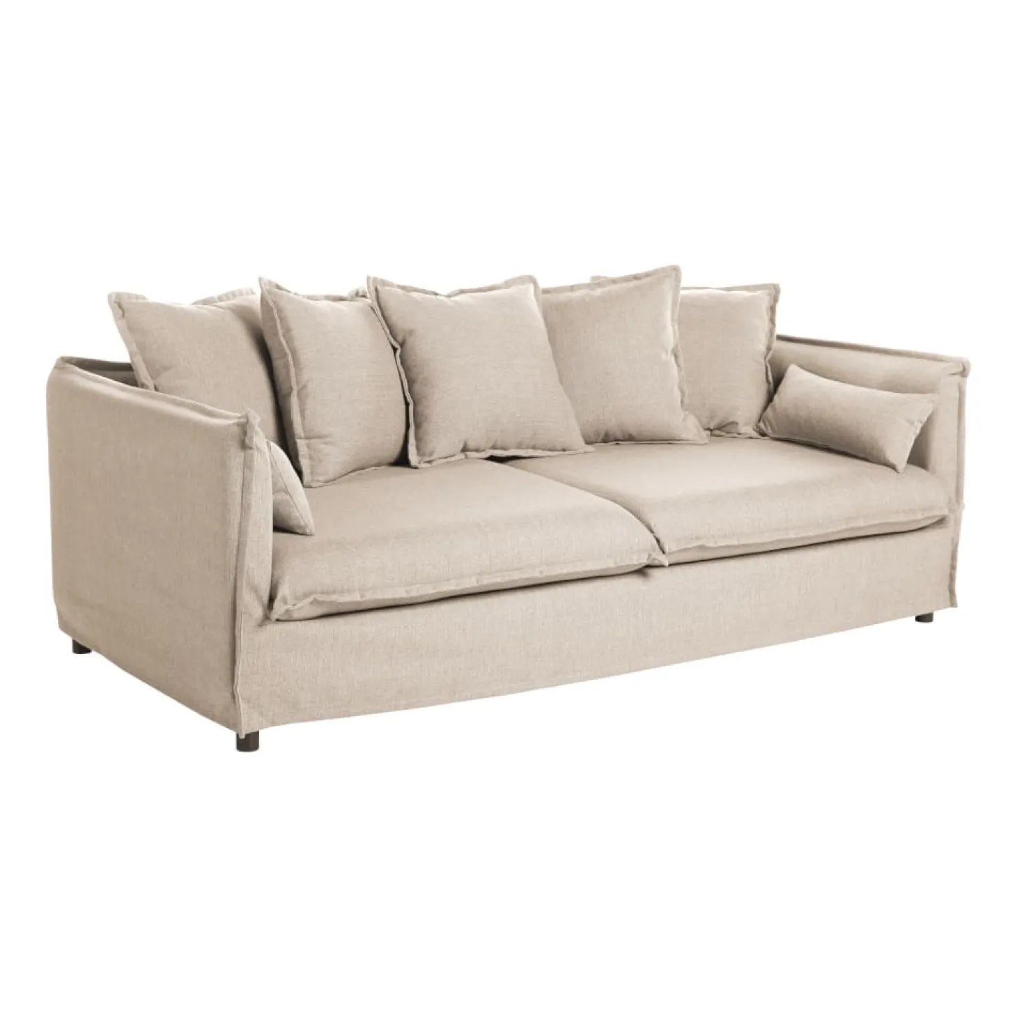 Sofá de 3 plazas beige con cojines 210x104x69cm Clau&Chloe