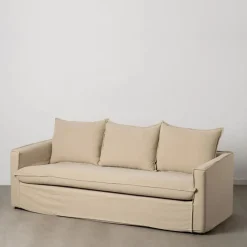 Sofá de 3 plazas de lino y algodón beige Bristol 220x95x90cm