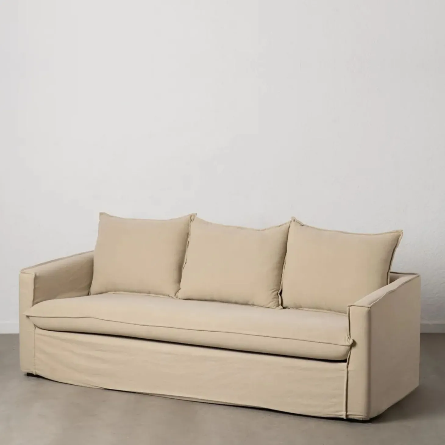Sofá de 3 plazas de lino y algodón beige Bristol 220x95x90cm