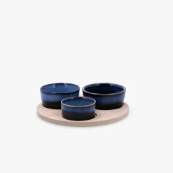 Tabla madera con 3 boles aperitivo azul Bari